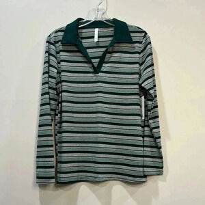 LC Couture Long Sleeve Striped V-Neck Shirt - Size L